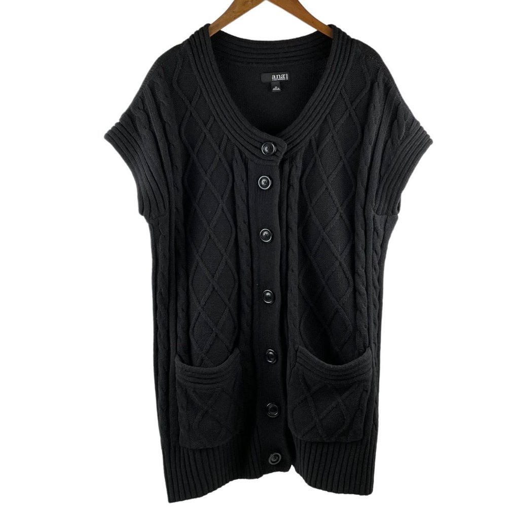 ANA A New Approach Sweater Womens Sleeveless Button Down Black Size 1X